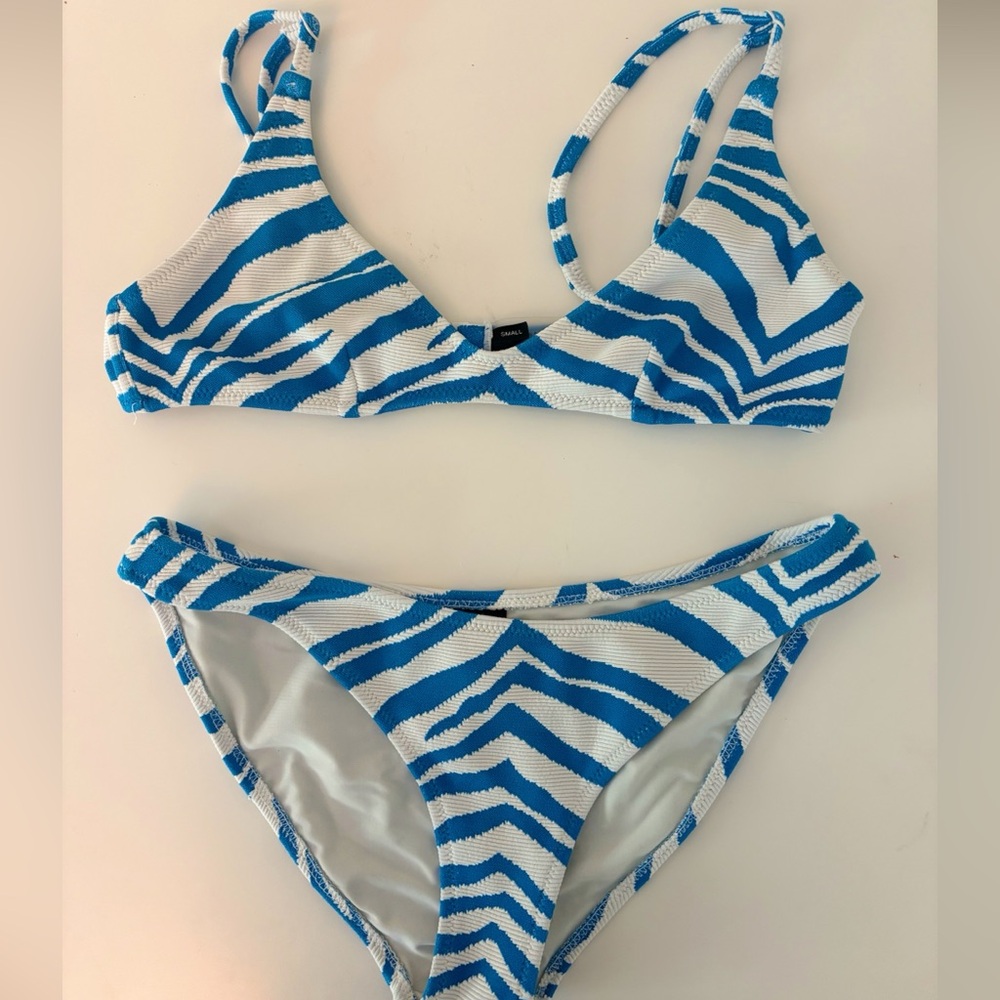 Triangl Maia Blue and White Zebra Splash Scoop Bikini Set-Size Small